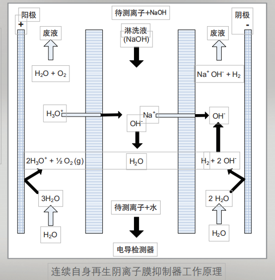 連續自身再生陰離子膜抑制器工作原理